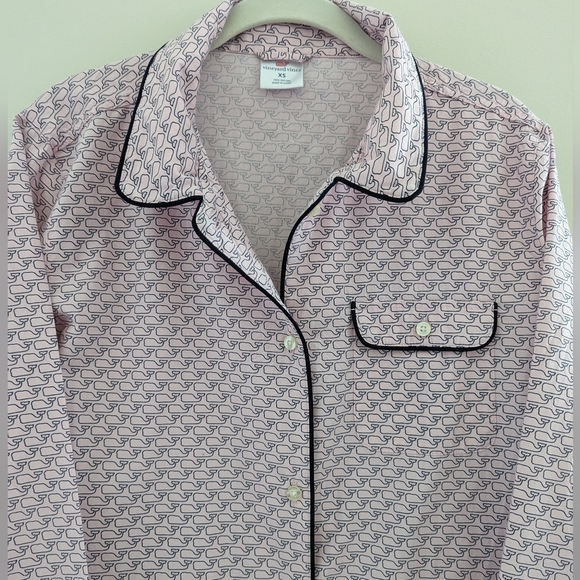VINEYARD VINES Whale Print Sleep Shirt PJ WOMEN XS Button Down Logo Light Pink - Picture 6 of 10